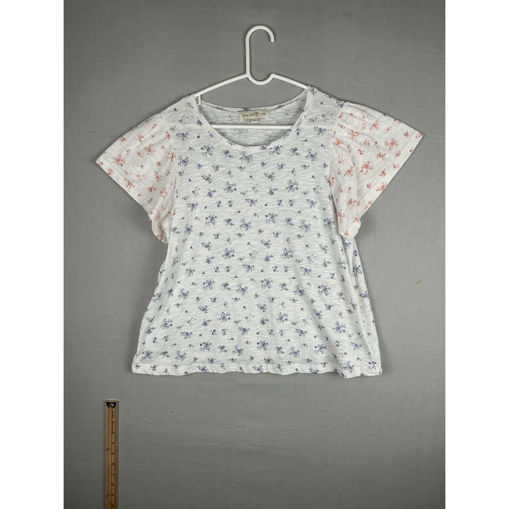 Penelope‎ Rose Womens XL Floral T Shirt White Blue Short Sleeve Casual Top